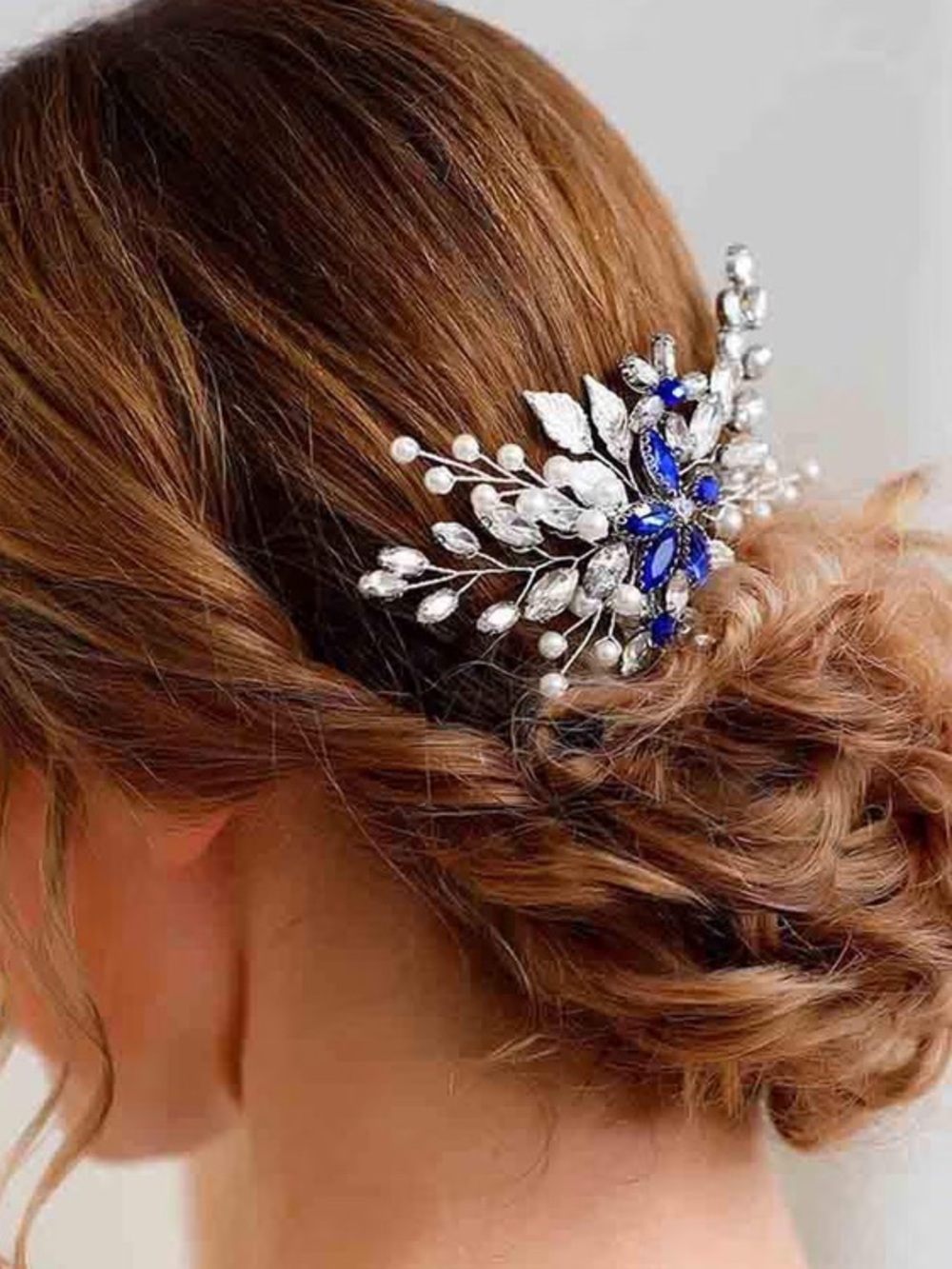 Anthropologie Silver and Cobalt Blue Floral Crystal Brooch
